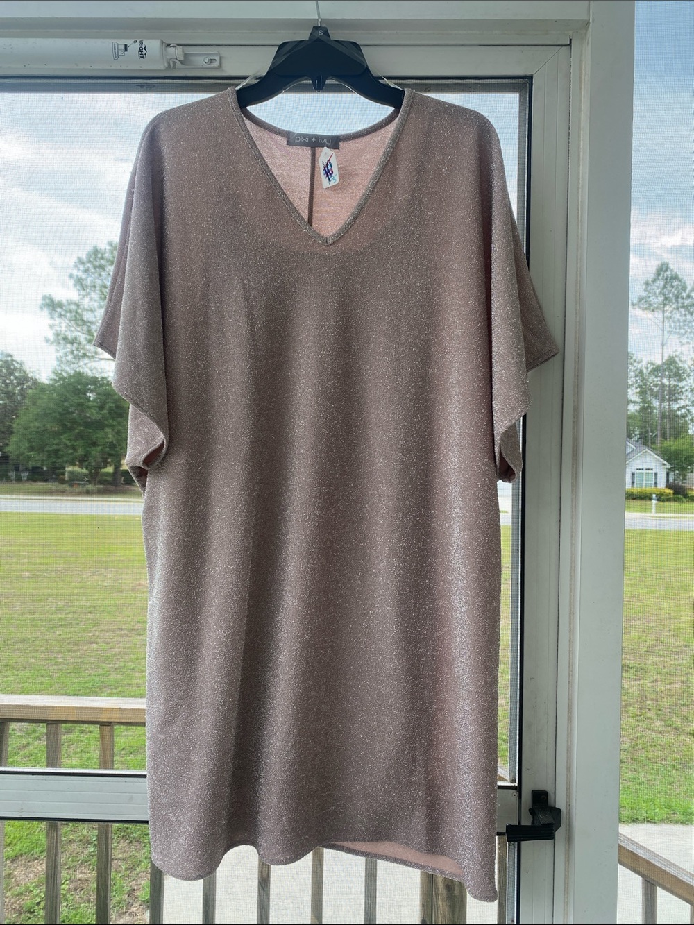Pixi + Ivy NWT Metallic Mauve V-Neck Midi Dress with Slip / Size S